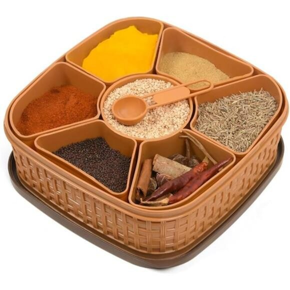 Plastic masala spice box with 7 compartments dry fruit container kitchen storage - Picture 3 of 8